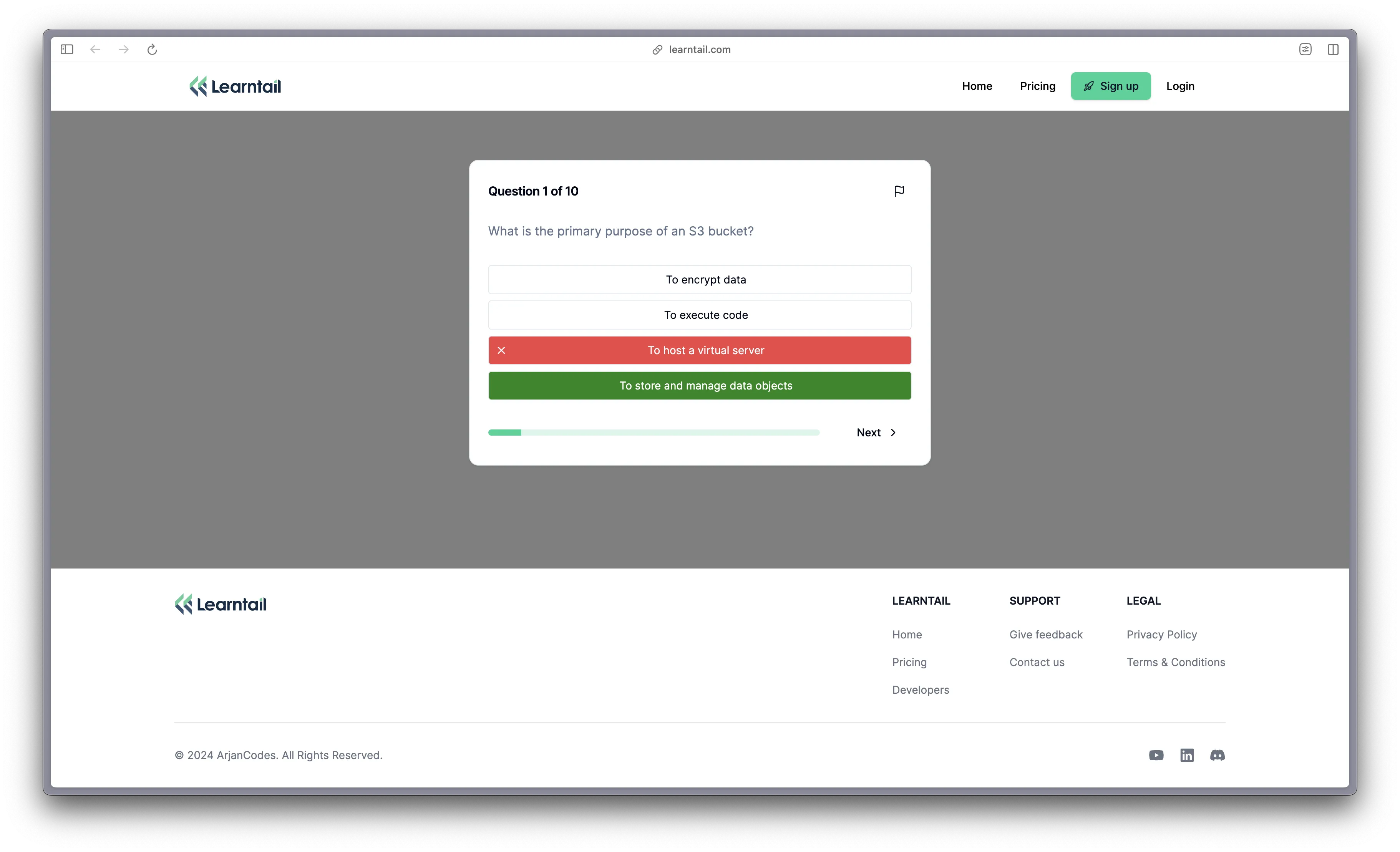 Learntail Quiz Player Page